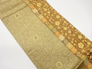 縞に花唐草・華紋・花喰い鳥模様織出し袋帯